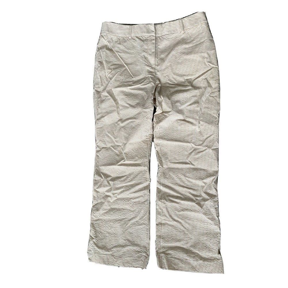 Elie Tahari Beige White Striped Seersucker Trouser Dress Pants Size 8